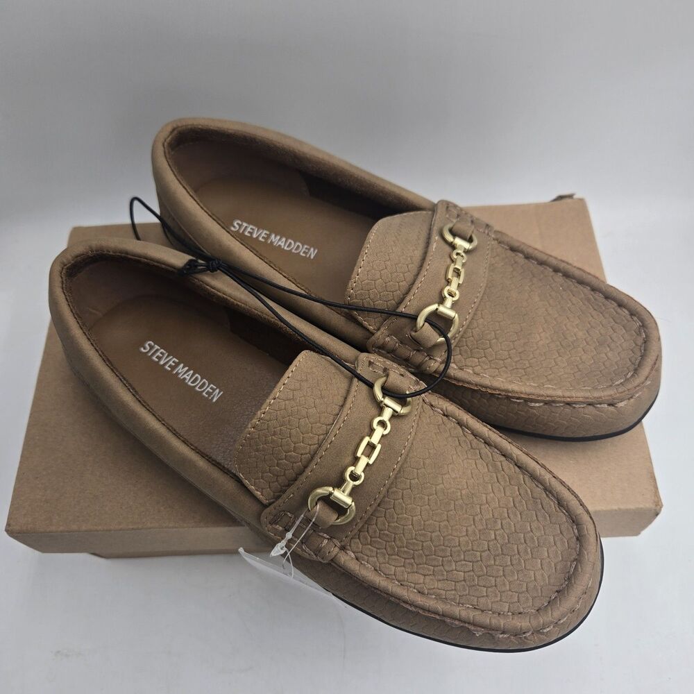 Steve Madden Griffinn Boys Loafers Size 3 Tan Gold Horsebit Dress Shoes NWT
